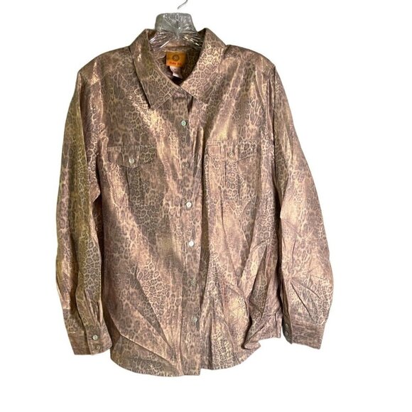 Ruby Rd. Tops - RUBY Rd. Women’s Bohemian Animal Print and Gold Shimmer Metallic Blouse Size 14